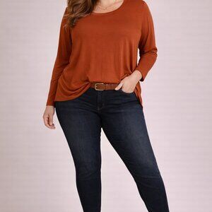 Style & Co Rust ColorLong Sleeve Cotton Blend Sz 2XL Scoop Neck Layer Lagenlook